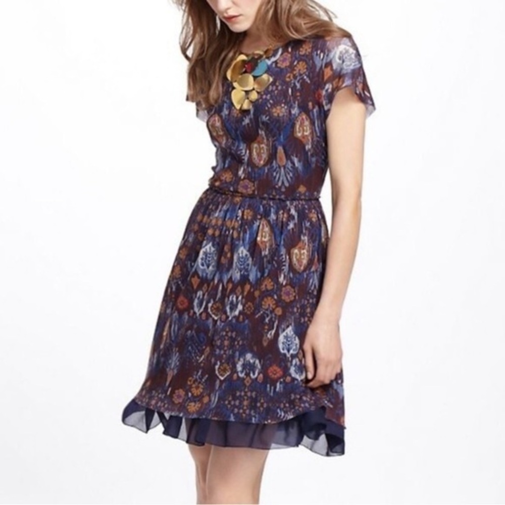 Anthropologie Dress Weston Wear Fit Flare Ikat print western earth tones small